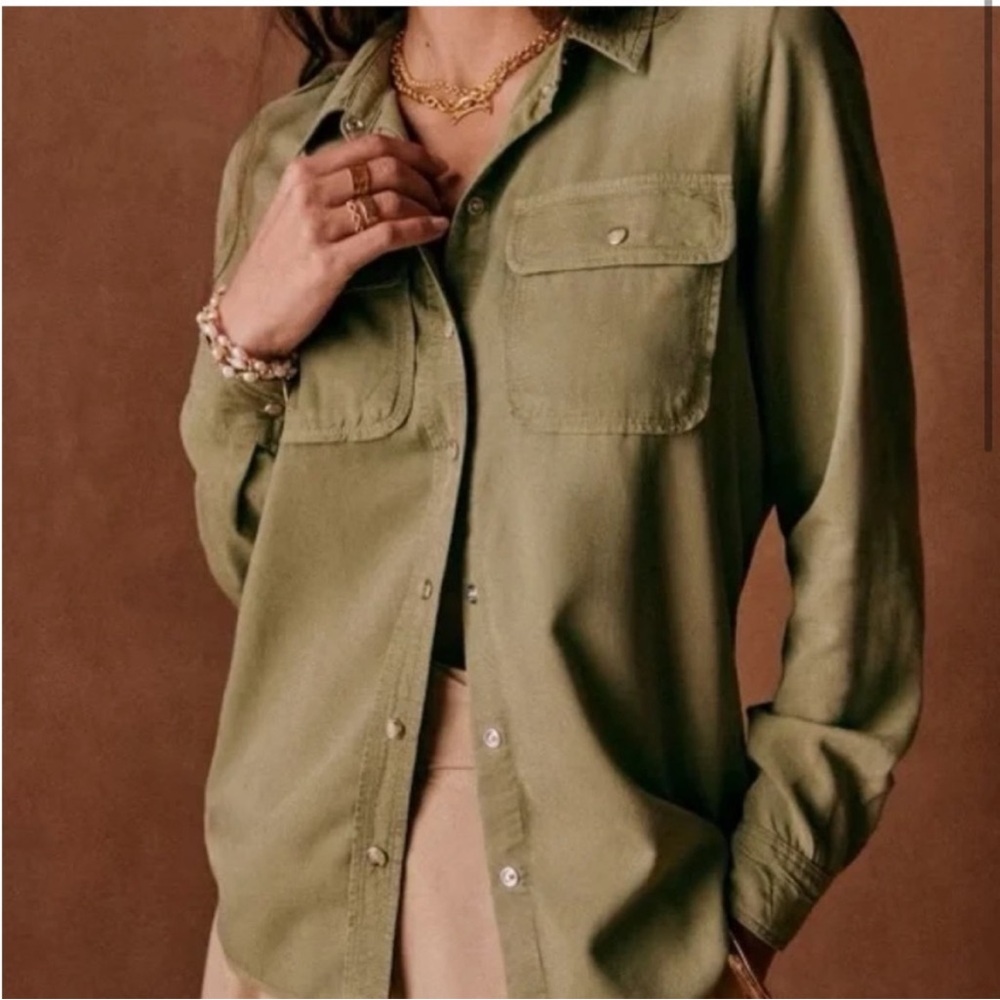 SÉZANE Devina Olive Green Button-Up Shirt